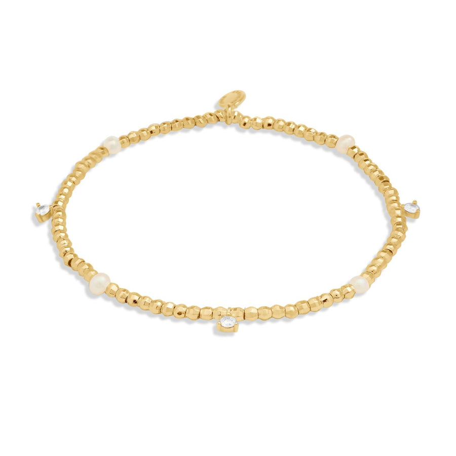 Halo Pearl Beaded Cubic Zirconia & Pearl Gold Plated Bracelet 8107Joma Jewellery8107