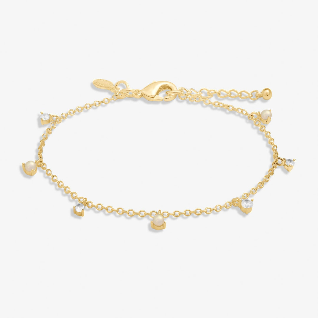 Halo Pearl Cubic Zirconia & Pearl Charms Gold Plated Bracelet 8103Joma Jewellery8103