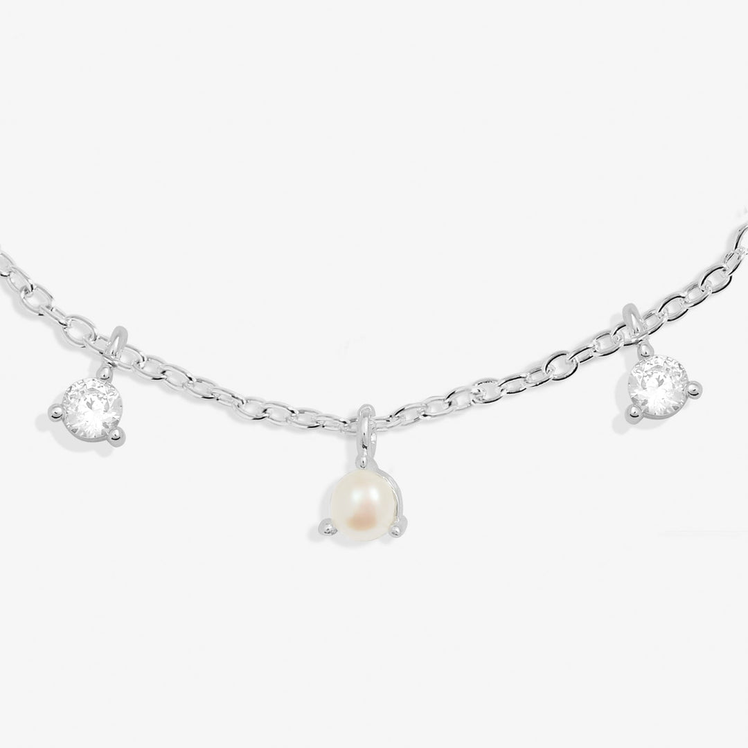 Halo Pearl Cubic Zirconia & Pearl Charms Silver Plated Bracelet 7837Joma Jewellery7837