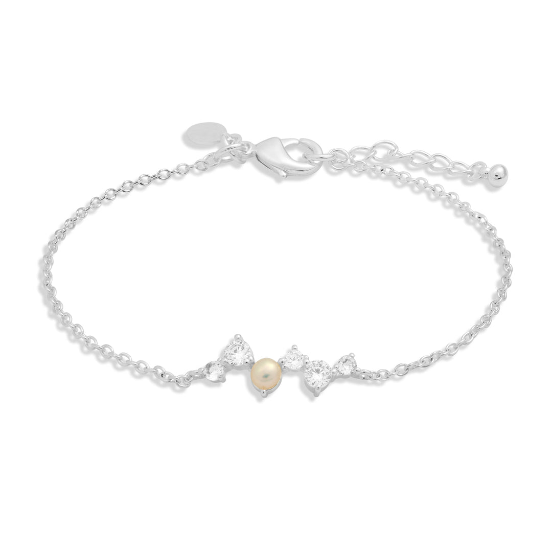 Halo Pearl Cubic Zirconia & Pearl Cluster Silver Plated Bracelet 7835Joma Jewellery7835