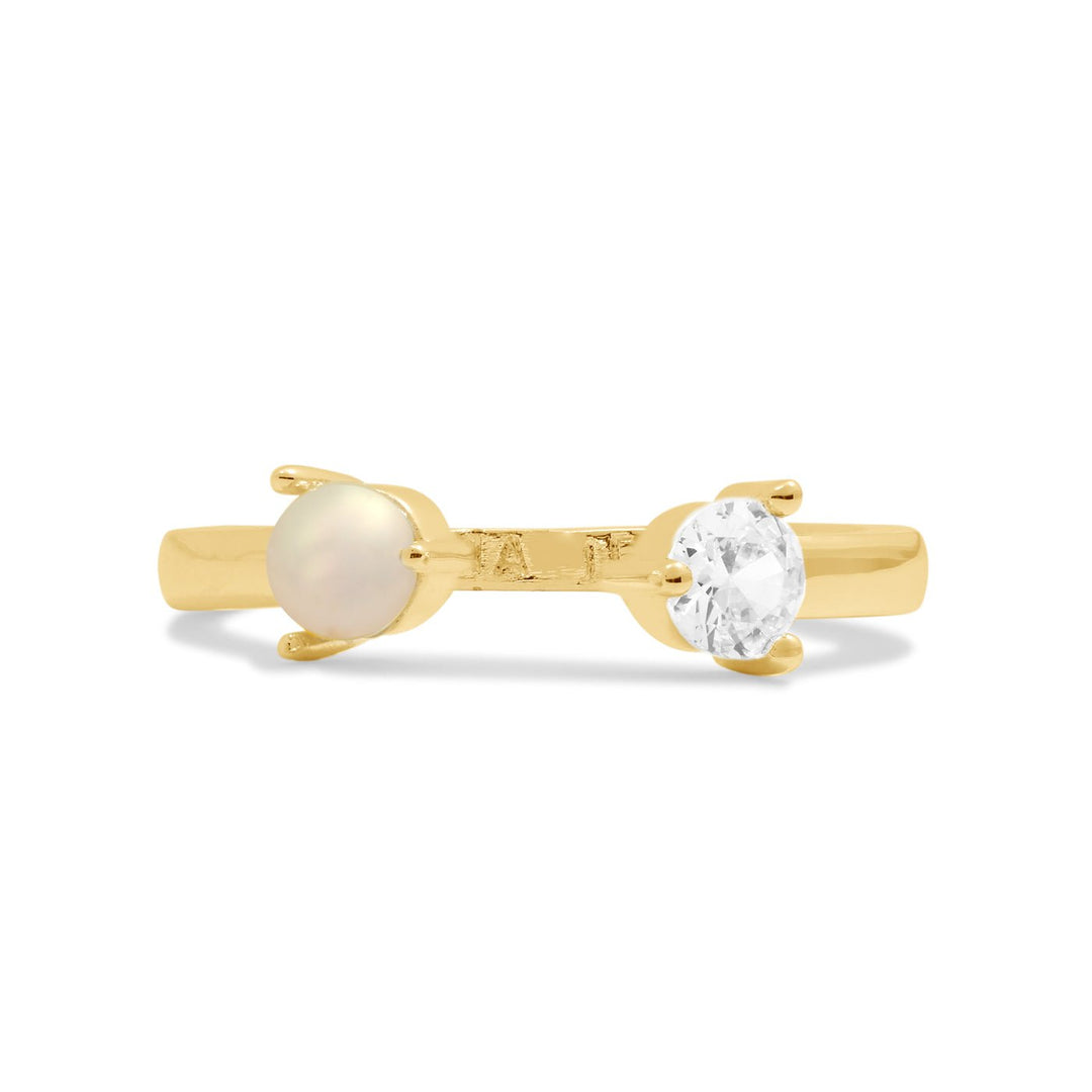 Halo Pearl Cubic Zirconia & Pearl Gold Plated Ring 8108Joma Jewellery8108