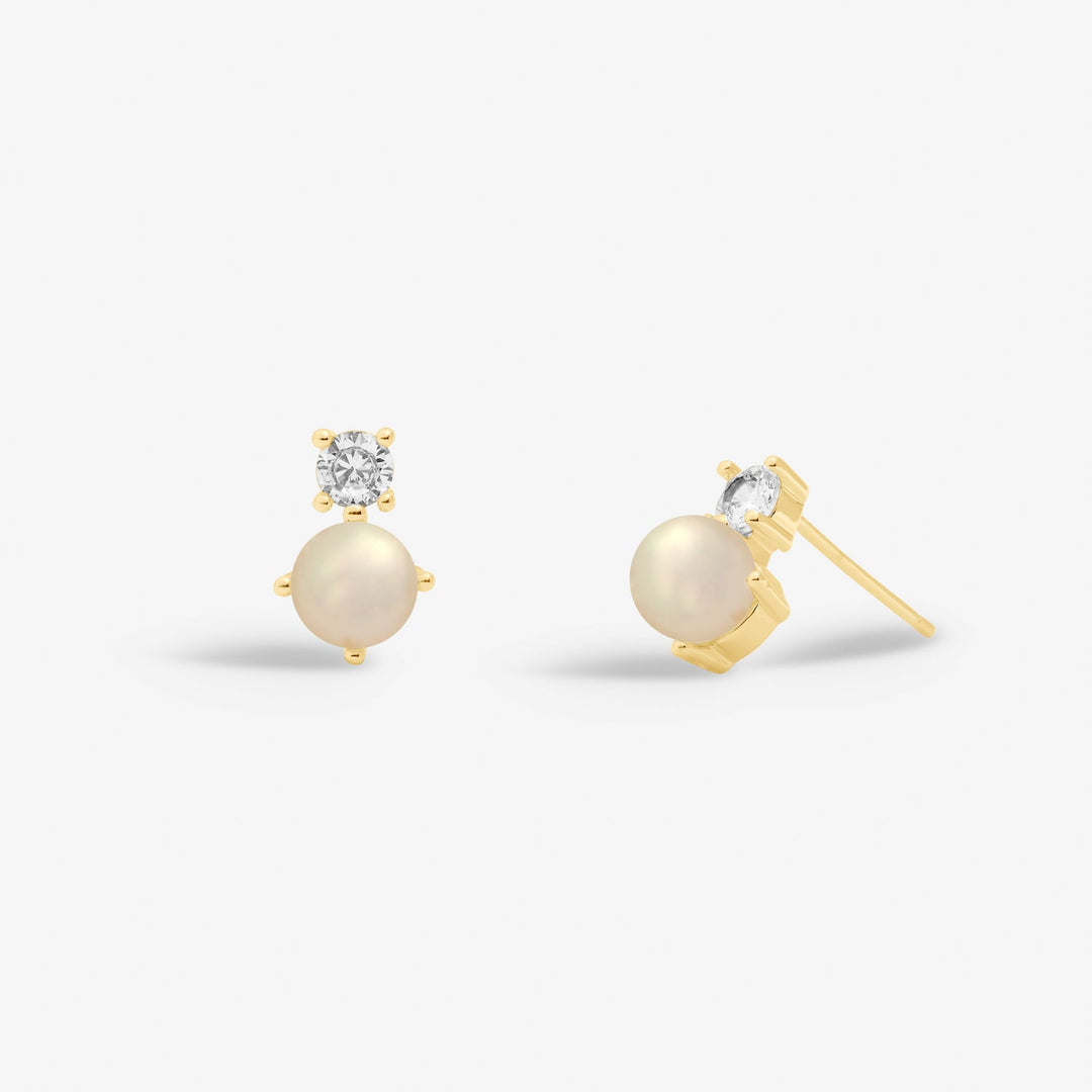 Halo Pearl Cubic Zirconia & Pearl Stud Gold Plated Earrings 8109Joma Jewellery8109