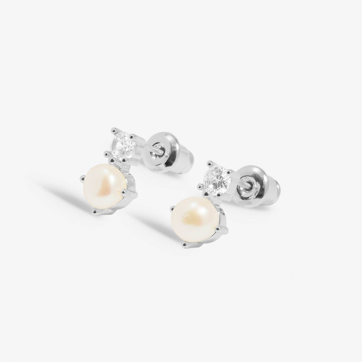 Halo Pearl Cubic Zirconia & Pearl Stud Silver Plated Earrings 7843Joma Jewellery7843