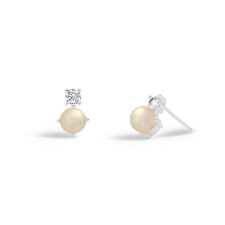 Halo Pearl Cubic Zirconia & Pearl Stud Silver Plated Earrings 7843Joma Jewellery7843