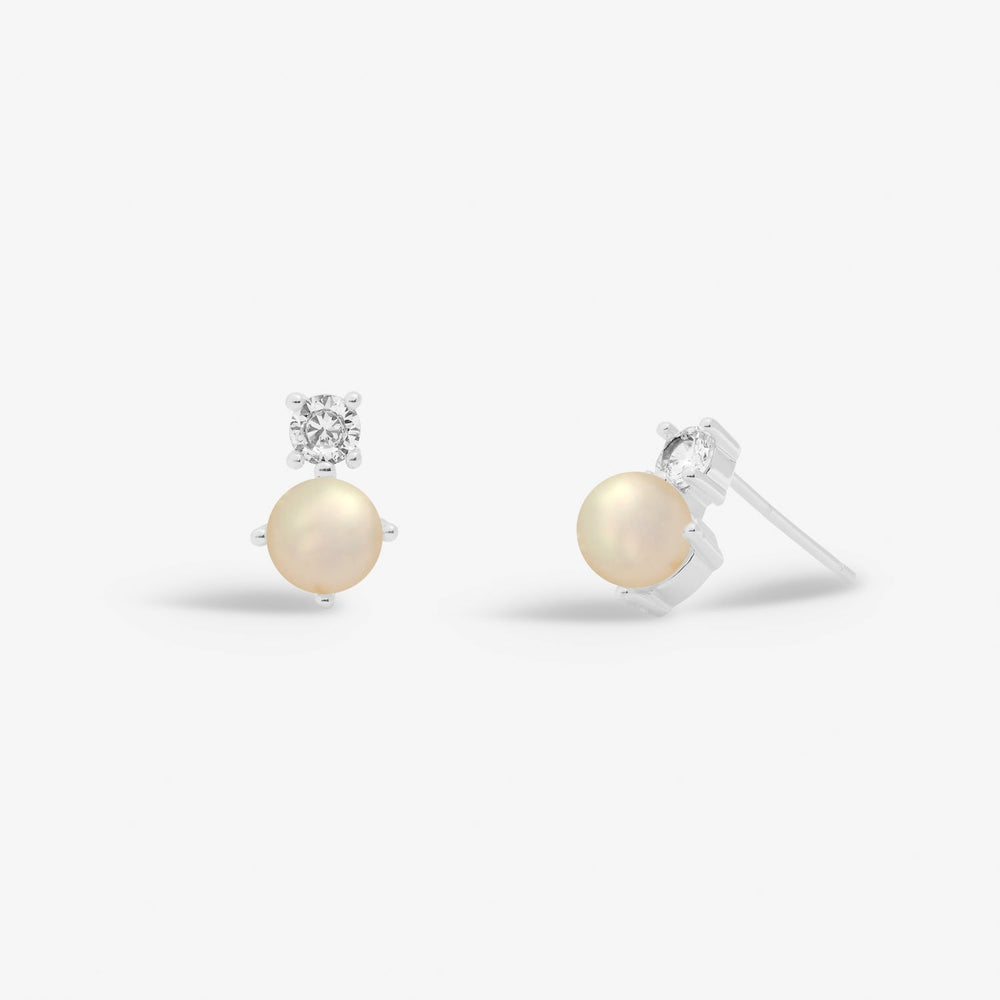 Halo Pearl Cubic Zirconia & Pearl Stud Silver Plated Earrings 7843Joma Jewellery7843