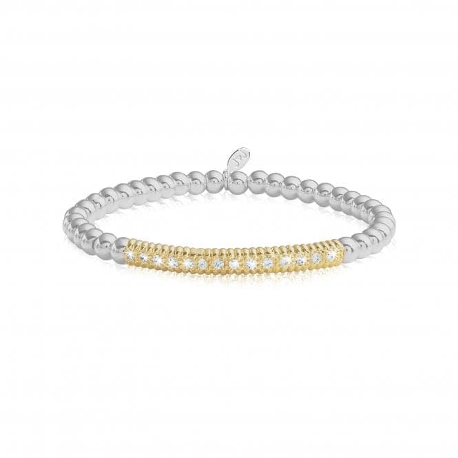 Halo Silver And Gold Pave Ball 17.5cm Stretch Bracelet 4523Joma Jewellery4523