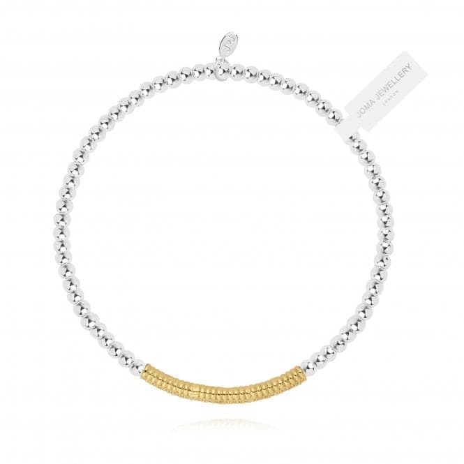 Halo Silver And Gold Pave Ball 17.5cm Stretch Bracelet 4523Joma Jewellery4523