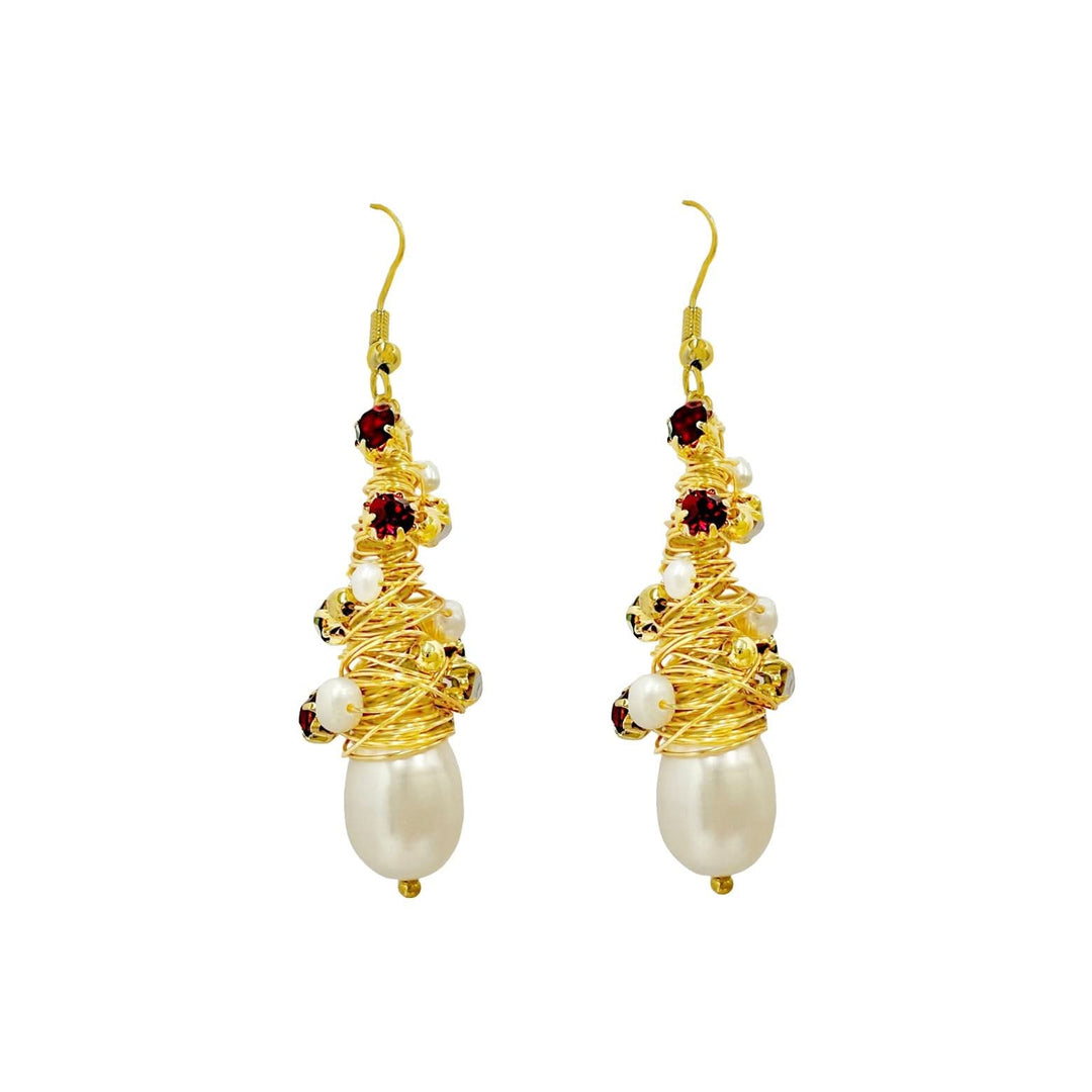 Handmade Gold Thread Wrapped Pearls Earrings