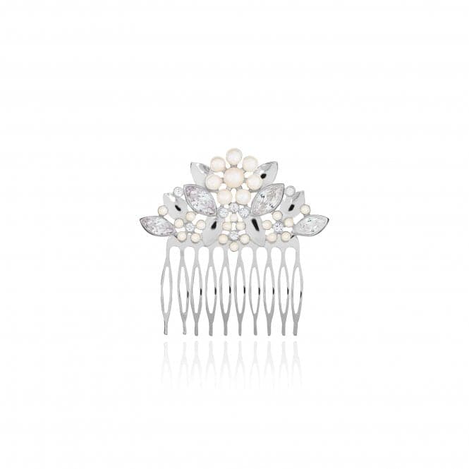 Happy Ever After Hair Accessories Silver Pearl Flower Zirconia Hair Comb 3681Joma Jewellery3681