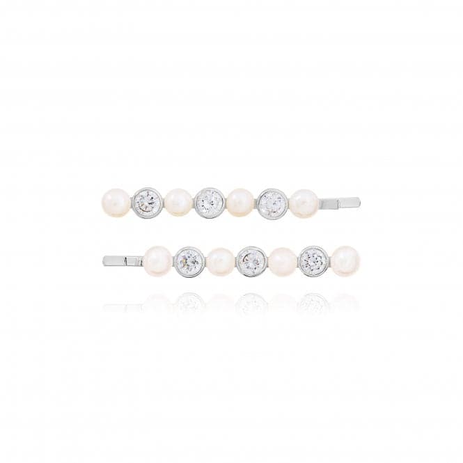 Happy Ever After Hair Accessories Silver Pearl Zirconia Hair Slides 3677Joma Jewellery3677