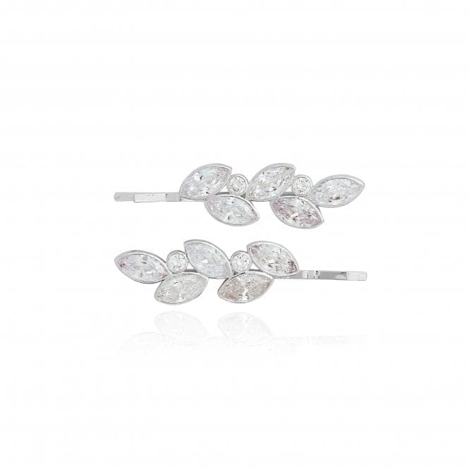 Happy Ever After Hair Accessories Silver Zirconia Leaf Hair Slides 3678Joma Jewellery3678