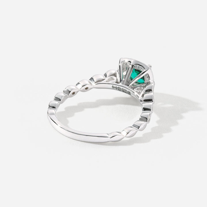 Harlow | 18ct White Gold 0.08ct tw Lab Grown Diamond and Created Emerald Vintage RingCreated BrillianceBA0071856 - M
