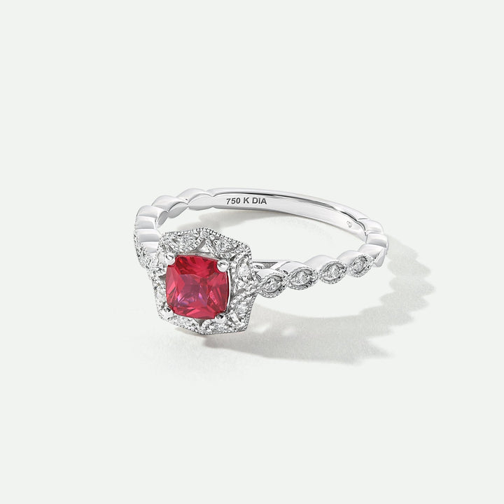 Harlow | 18ct White Gold 0.08ct tw Lab Grown Diamond and Created Ruby Vintage RingCreated BrillianceBA0071857 - M