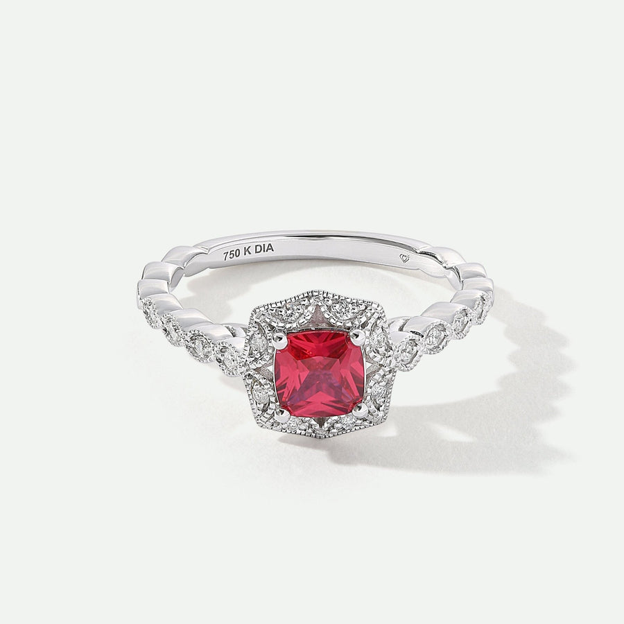 Harlow | 18ct White Gold 0.08ct tw Lab Grown Diamond and Created Ruby Vintage RingCreated BrillianceBA0071857 - M