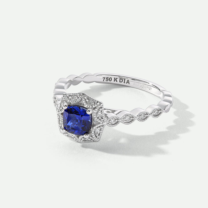 Harlow | 18ct White Gold 0.08ct tw Lab Grown Diamond and Created Sapphire Vintage RingCreated BrillianceBA0071855 - M