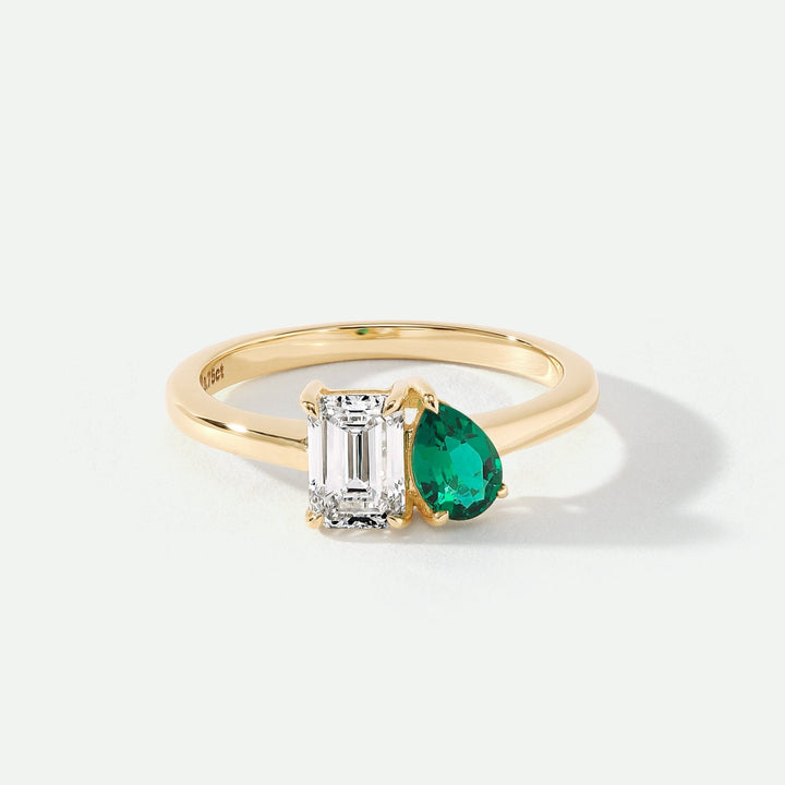 Harmony | 9ct Yellow Gold 0.75ct tw Lab Grown Diamond and Created Emerald Toi et Moi RingCreated BrillianceBA0073897 - M