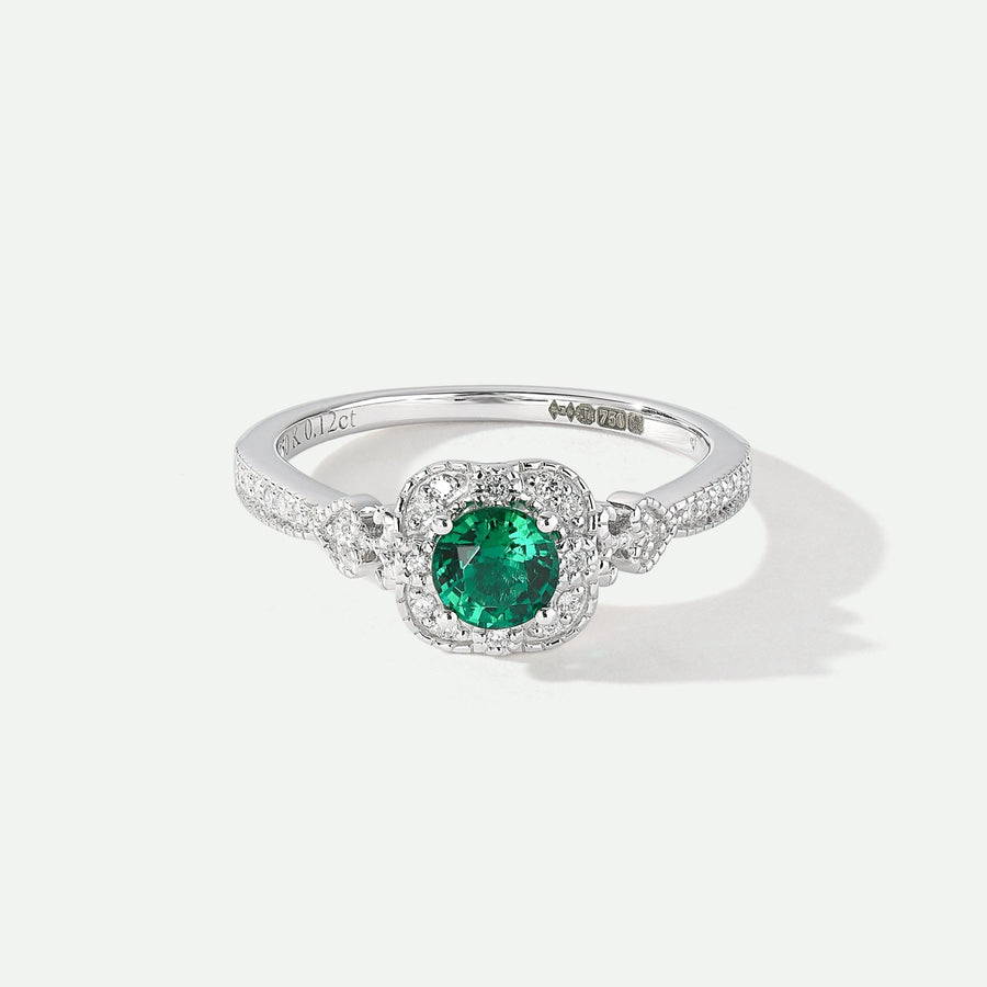 Harper | 18ct White Gold 0.12ct tw Lab Grown Diamond and Created Emerald Vintage RingCreated BrillianceBA0071850 - M