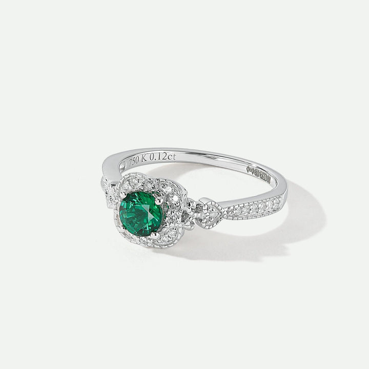 Harper | 18ct White Gold 0.12ct tw Lab Grown Diamond and Created Emerald Vintage RingCreated BrillianceBA0071850 - M