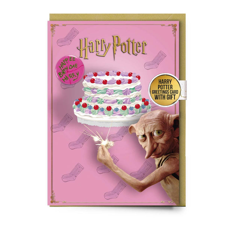 Harry Potter Dobby Happy Birthday Cake Greetings Card Button Badge HPGC0494Harry PotterHPGC0494