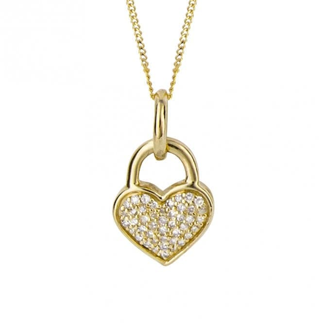 Heart Padlock Pave Diamond 9ct Yellow Gold Pendant GP1001Elements GoldGP1001