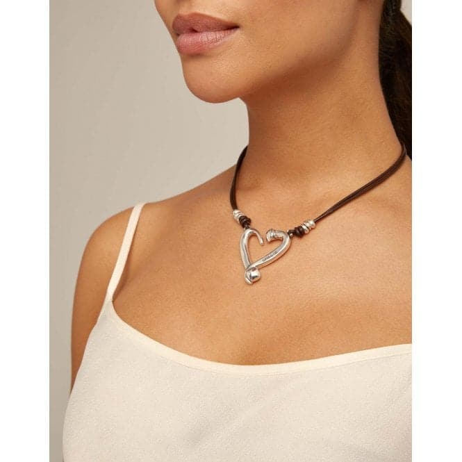 Heart Silver Leather NecklaceUNOde50COL1802MARMTL0U