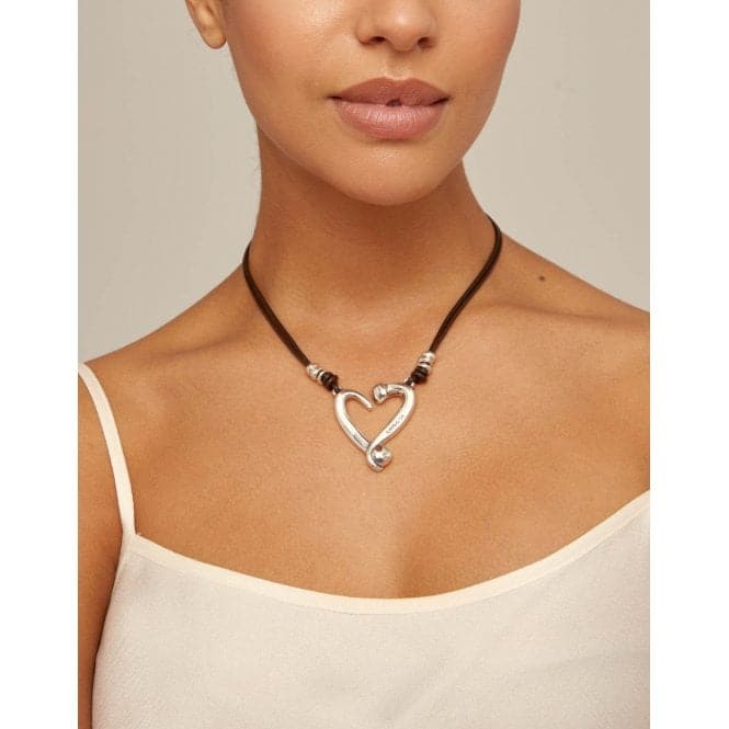 Heart Silver Leather NecklaceUNOde50COL1802MARMTL0U