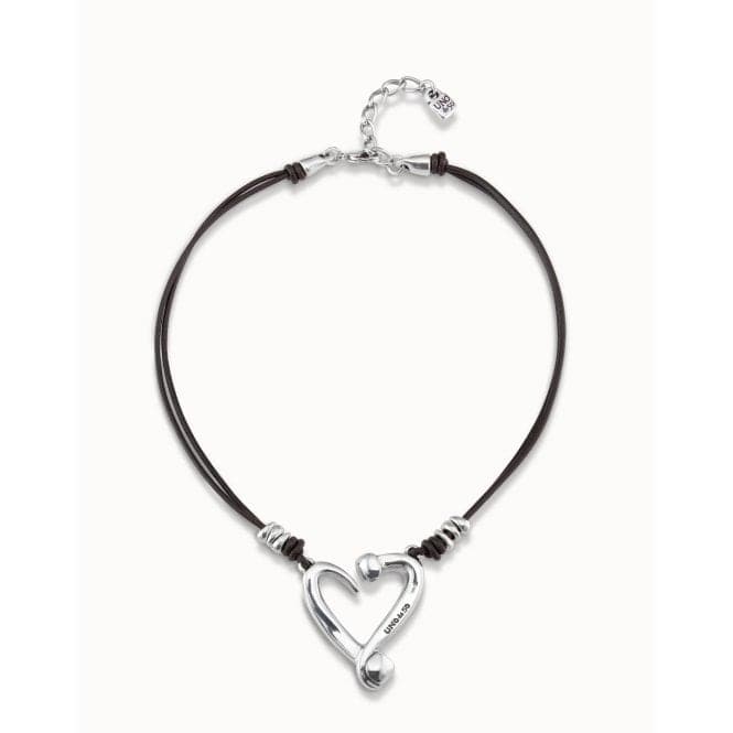 Heart Silver Leather NecklaceUNOde50COL1802MARMTL0U