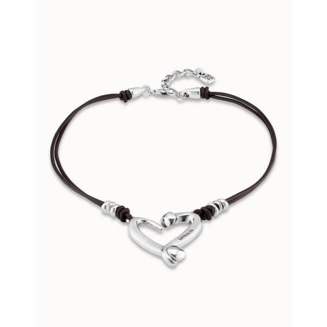 Heart Silver Leather NecklaceUNOde50COL1802MARMTL0U