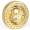 Gold hourglass design with numbers and text on a white background