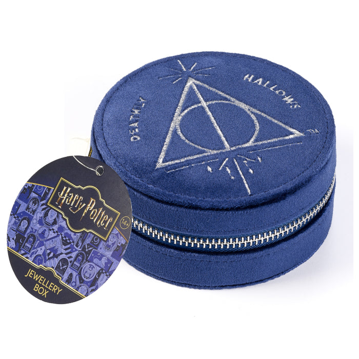 Blue jewelry box with Deathly Hallows symbol on a white background