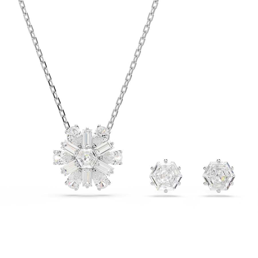 Idyllia Rhodium Plated White Mixed Cuts Snowflake Set 5691486Swarovski5691486