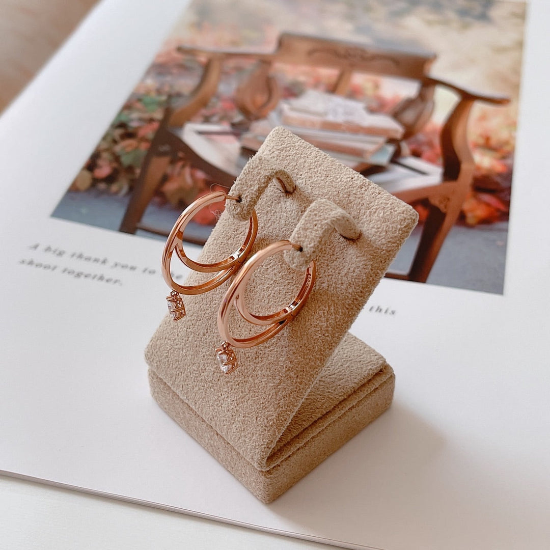 Double cubic dangle huggie earrings-2