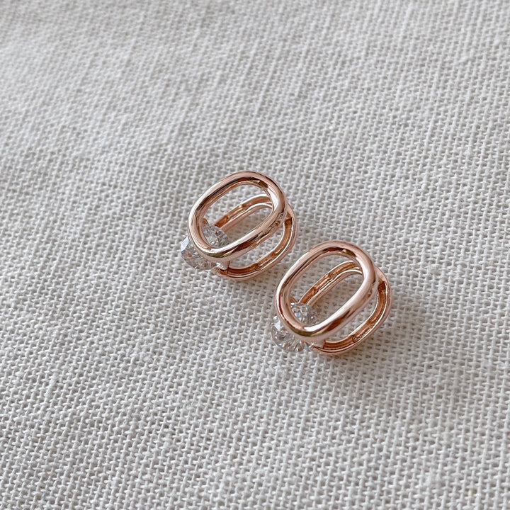 Cubic oval huggie earrings-5