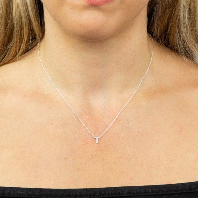 Initial T Plain Silver Initial Necklace N4447BeginningsN4447