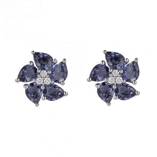 Iolite Peony Flower White Gold Stud Earrings GE2417MElements GoldGE2417M