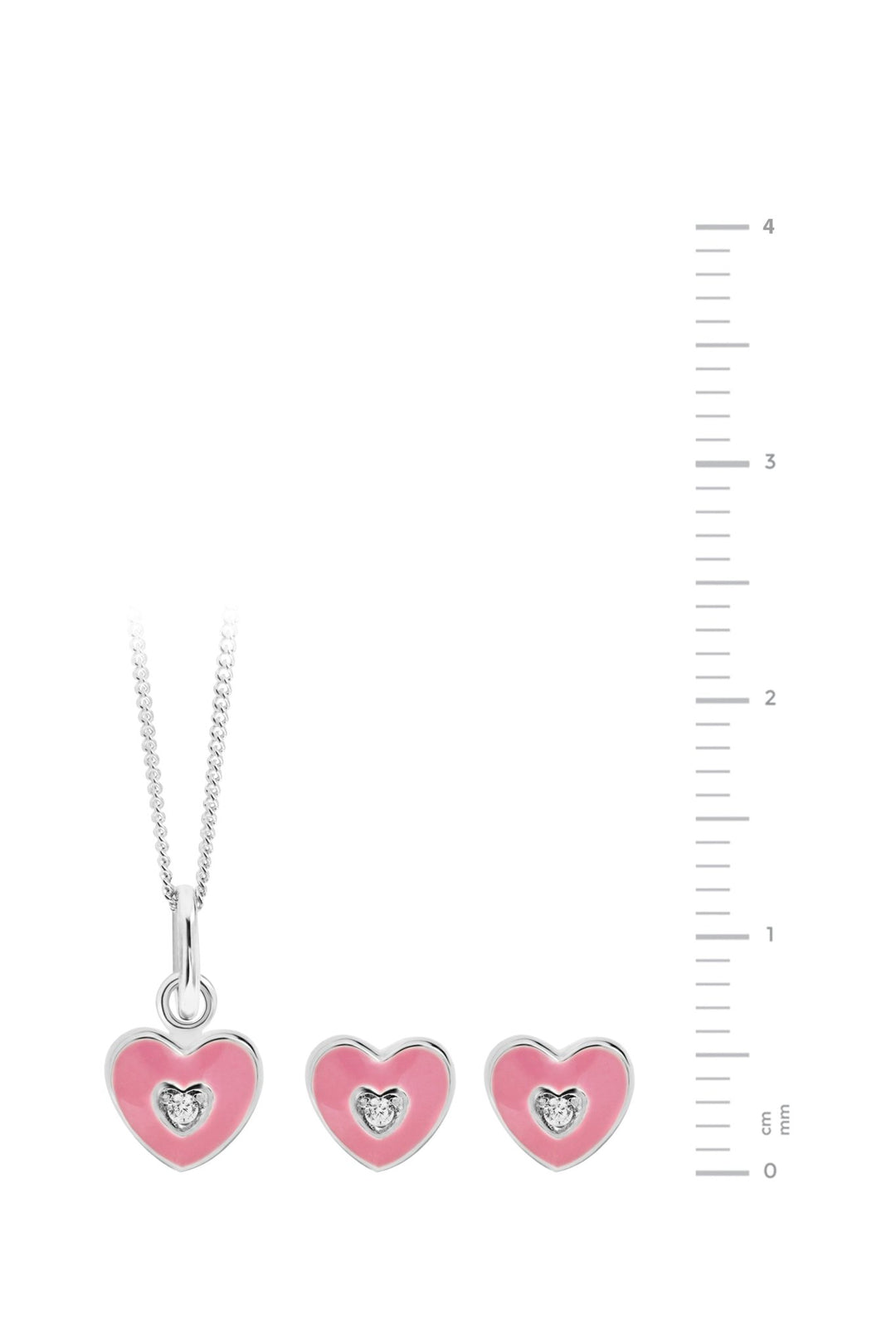 Kids Sterling Silver Pink Enamel Cubic Zirconia Heart Pendant & Stud Earring SetThe Fine CollectiveBA0072495