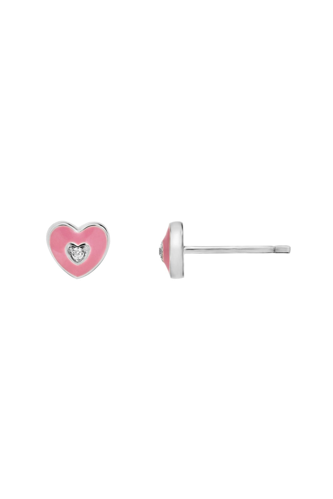 Kids Sterling Silver Pink Enamel Cubic Zirconia Heart Pendant & Stud Earring SetThe Fine CollectiveBA0072495