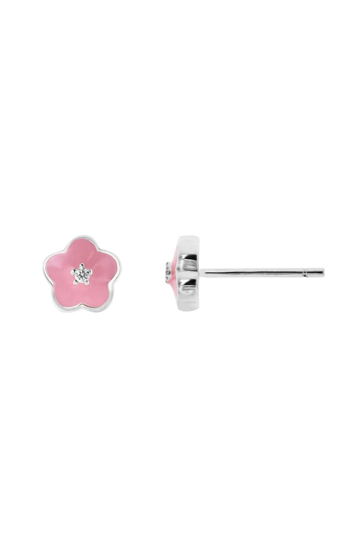 Kids Sterling Silver Pink Enamel & Cubic Zirconia Pendant & Earring SetThe Fine CollectiveBA0072489