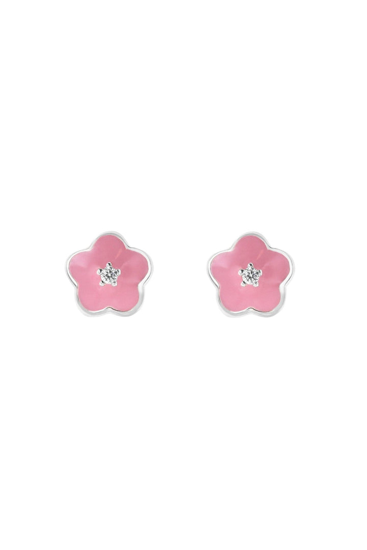 Kids Sterling Silver Pink Enamel & Cubic Zirconia Pendant & Earring SetThe Fine CollectiveBA0072489