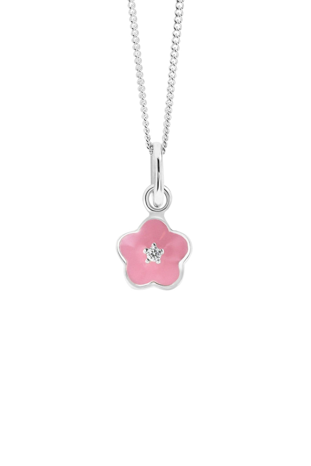 Kids Sterling Silver Pink Enamel & Cubic Zirconia Pendant & Earring SetThe Fine CollectiveBA0072489