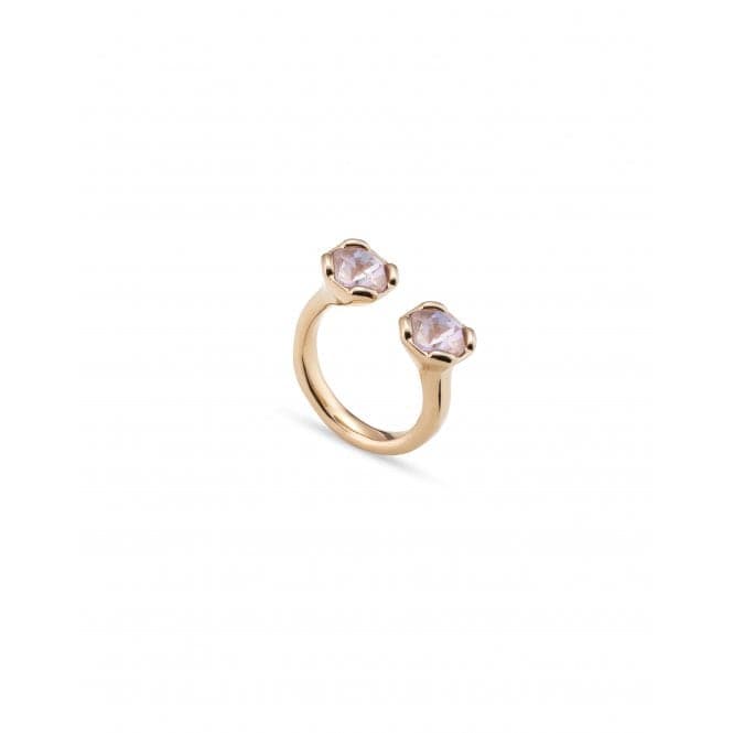 Ladies 18K Gold Plated Opened Two Faceted Aura Pink Crystals Facing Ring ANI0790RSAOROUNOde50ANI0790RSAORO12