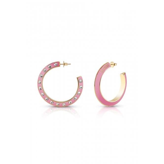 Ladies Gold Plated Pink Tone Crystals Hoop Earrings UBE01498YGPKGuess JewelleryUBE01498YGPK