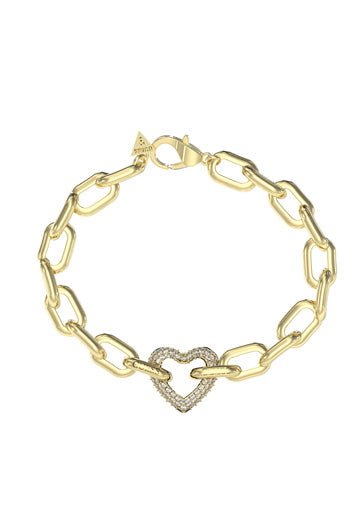 Ladies Large Pave Heart Chain Bracelet UBB05016YGLGuess JewelleryUBB05016YGL