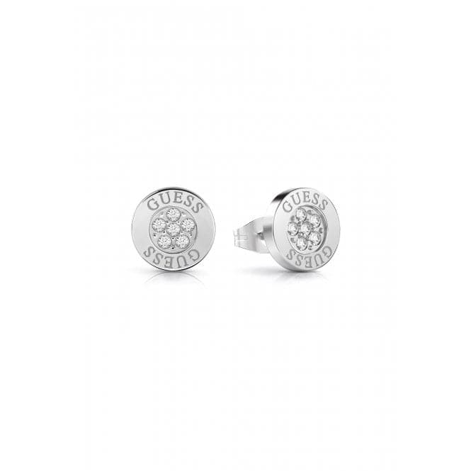 Ladies Rhodium Plated 10mm Logo Button Stud Earrings UBE02158RHGuess JewelleryUBE02158RH