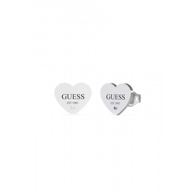 Ladies Rhodium Plated 11mm Plain Heart & Black Logo Stud Earrings UBE02177RHGuess JewelleryUBE02177RH