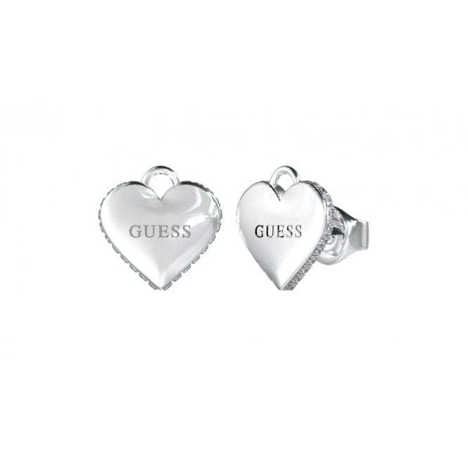 Ladies Rhodium Plated 14mm Heart Stud Earrings UBE02231RHGuess JewelleryUBE02231RH