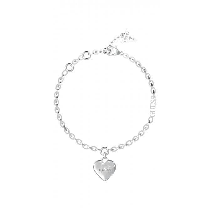 Ladies Rhodium Plated Fine Chain 14mm Heart Bracelet UBB02229RHLGuess JewelleryUBB02229RHL