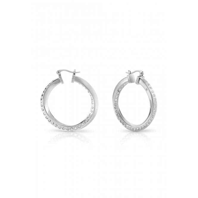 Ladies Rhodium Plated Twisted Crystals Hoop Earrings UBE01486RHGuess JewelleryUBE01486RH