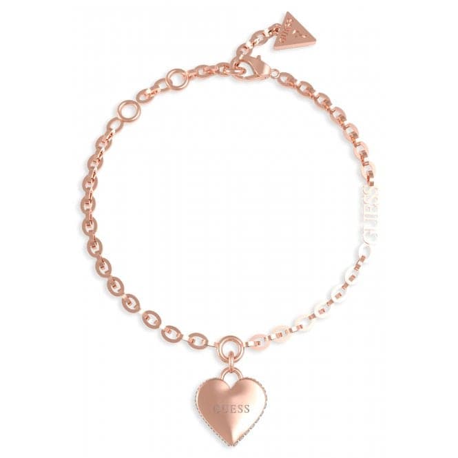 Ladies Rose Gold Plated Fine Chain 14mm Heart Bracelet UBB02229RGLGuess JewelleryUBB02229RGL