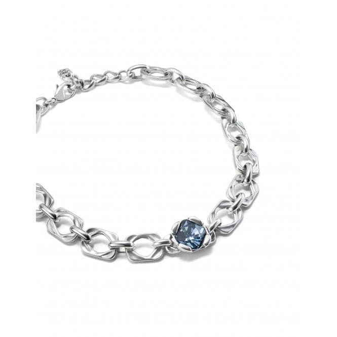 Ladies Silver Rectangular Link Blue Crystal Marvelous Necklace COL1849AZUMTL0UUNOde50COL1849AZUMTL0U